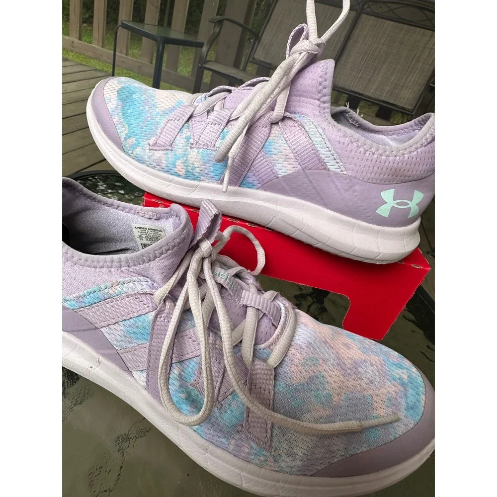 Under Armour Girls Running Shoes‎ Purple Blue Tie Dye Lace Up Sneakers 6Y